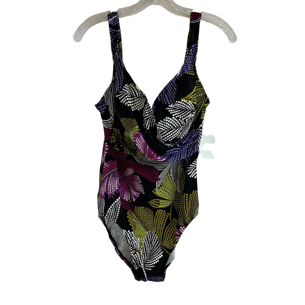 Upstream‎ Womens Purple Dot Palm Floral One Piece Swimsuit Size 18 NEW